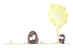 Boules de Poil, Jeu de cache cache, dessin à l'encre de chine et aux crayons de couleur, 15x21 cm