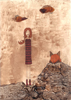 Renard, 2016, collages, broue de noix, feutres fins et encres 